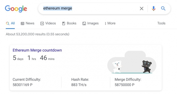 Google запустил обратный отсчет до активации The Merge в сети Ethereum